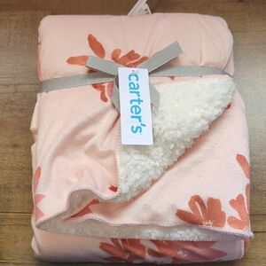 CARTER'S Plush Pink Floral Baby Blanket 30 x 40 NWT